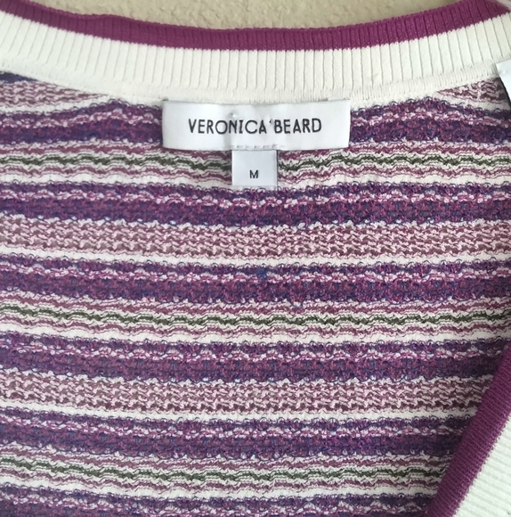 Veronica Beard Size Medium Purple Striped Women's V-neck Cardigan - Picture 6 of 10